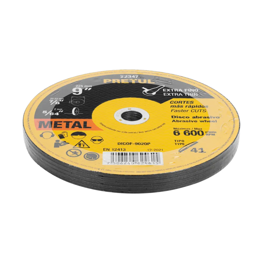 Disco Tipo 41 de 9' x 2 mm corte fino de metal, Pretul 22347 DICOF-9020P