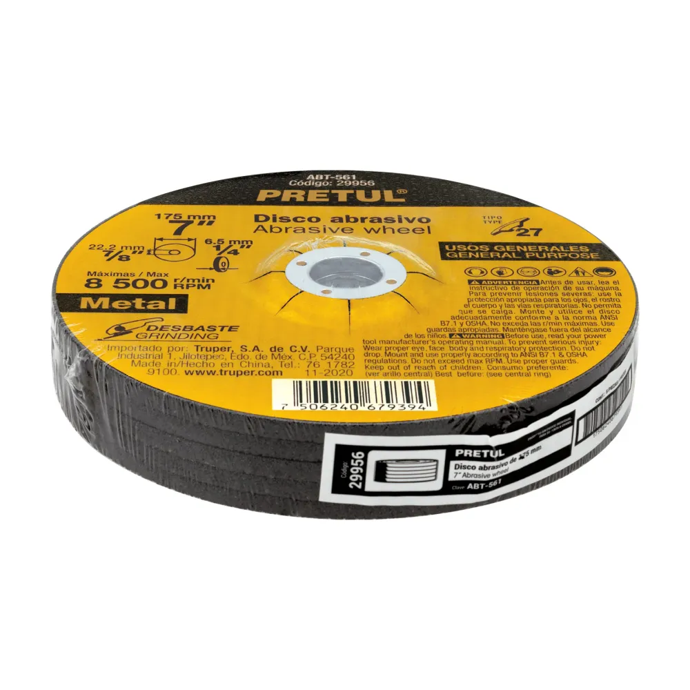 Disco Tipo 27 de 7' x 6.2 mm desbaste de metal, Pretul 29956 ABT-561