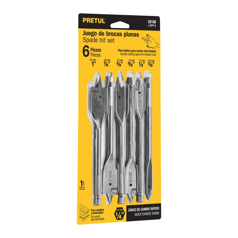 Juego de brocas planas de manita, 6 piezas, Pretul 28108 J-BPP-6