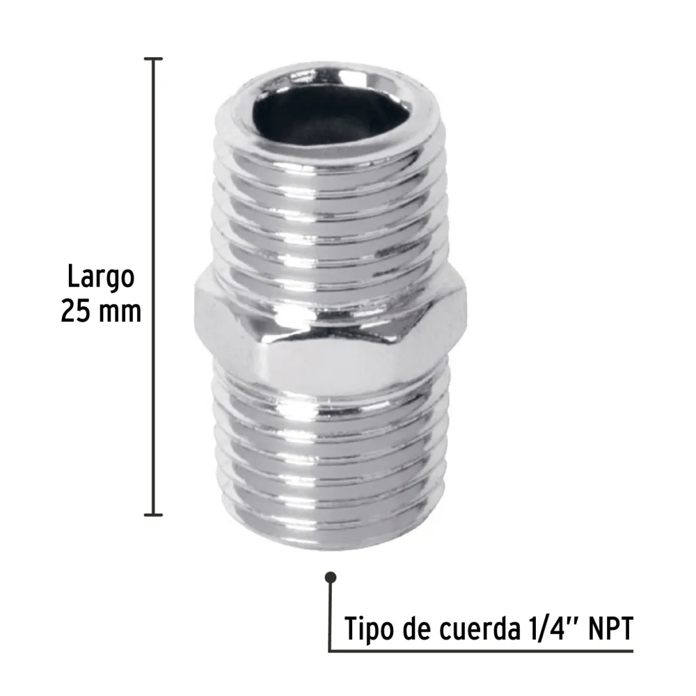 Niple acero, cuerda 1/4 NPT, Pretul 27025 NIPLE-P