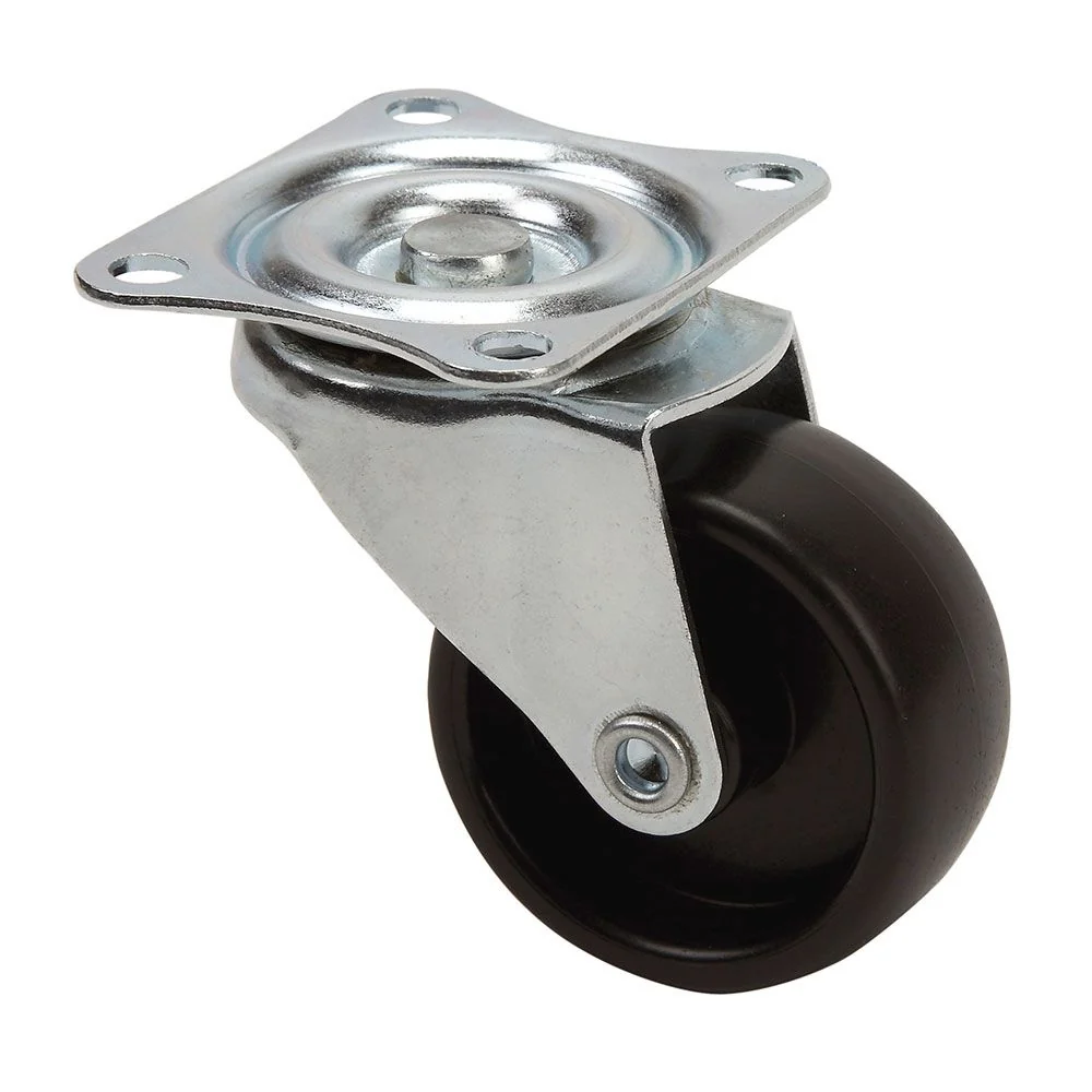 RUEDA GIRATORIA CON PLACA Y EJE LISO, COLOR NEGRO, CARGA MÁX. 18 kg, Ø 3 cm RUEDAS ALEX