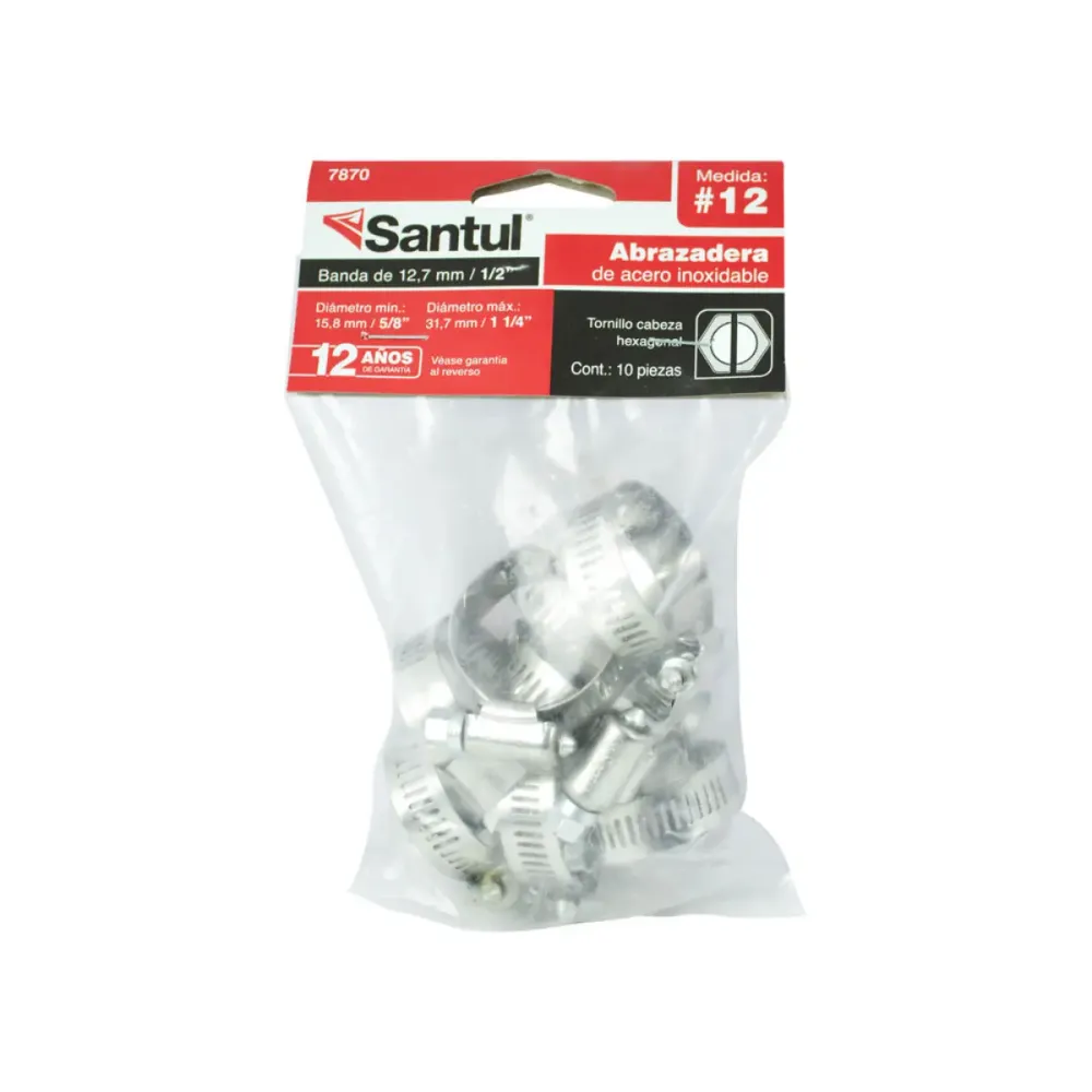 Bolsa 10 Abrazaderas #12 5/8 1 1/4 Santul