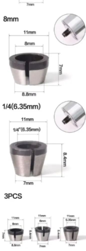 Set 3 Boquillas Para Router De Mano 6mm, 1/4 Y 8mm (copia)