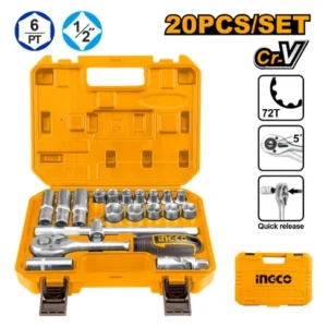SET DADOS Y CHICHARRA INDUSTRIAL 20 PIEZAS 1/4" INGCO