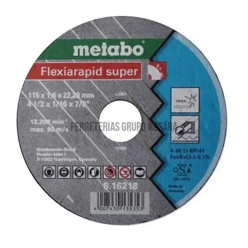 METABO DISCO CORTE METAL 4-1/2" #6.16218 AC. I FLEXIARAPID SUPER SHOPPER