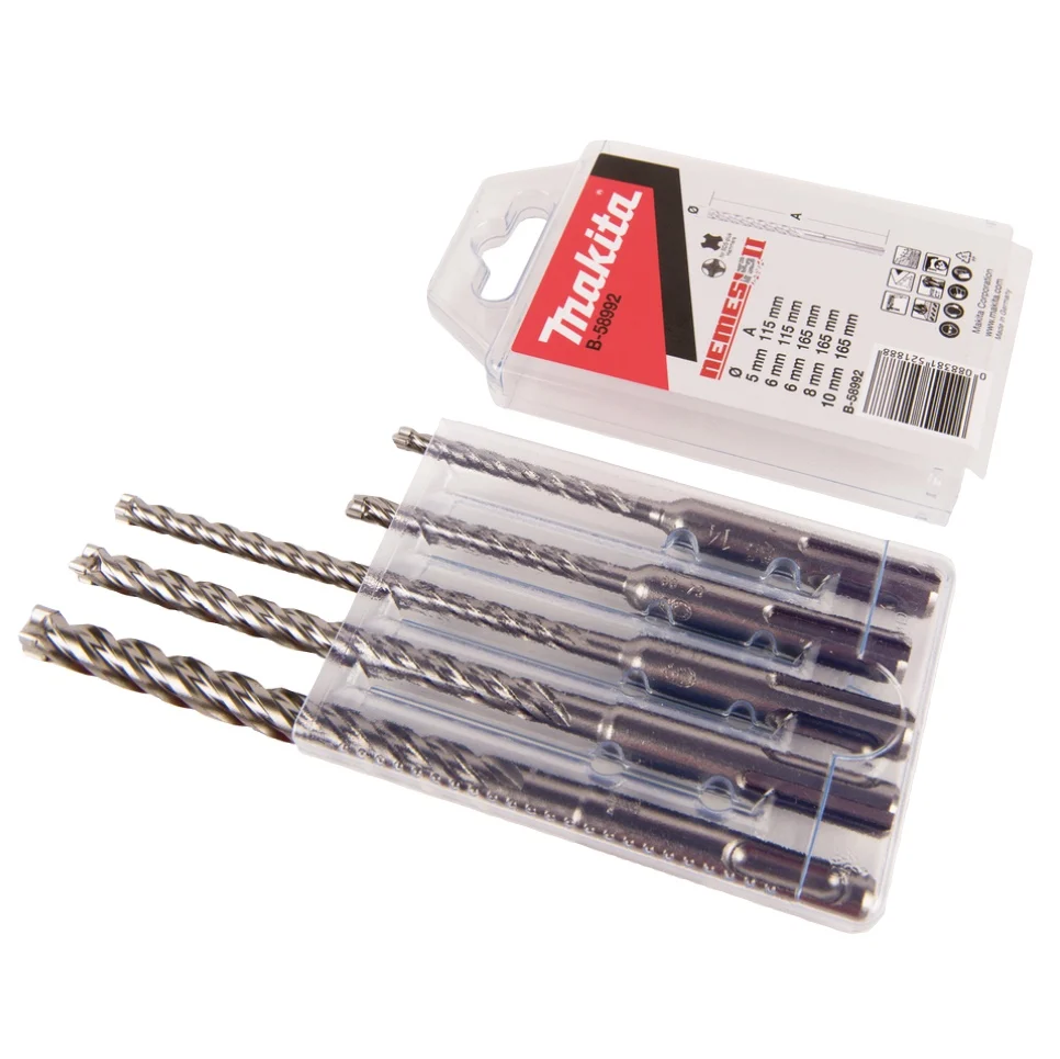 Makita Nemesis II juego de brocas 5 pzs. martillo perforador acero hormigón SDS Plus ( B-58992 ) Ø 5 / 6 / 8 / 10 HM CT ac...