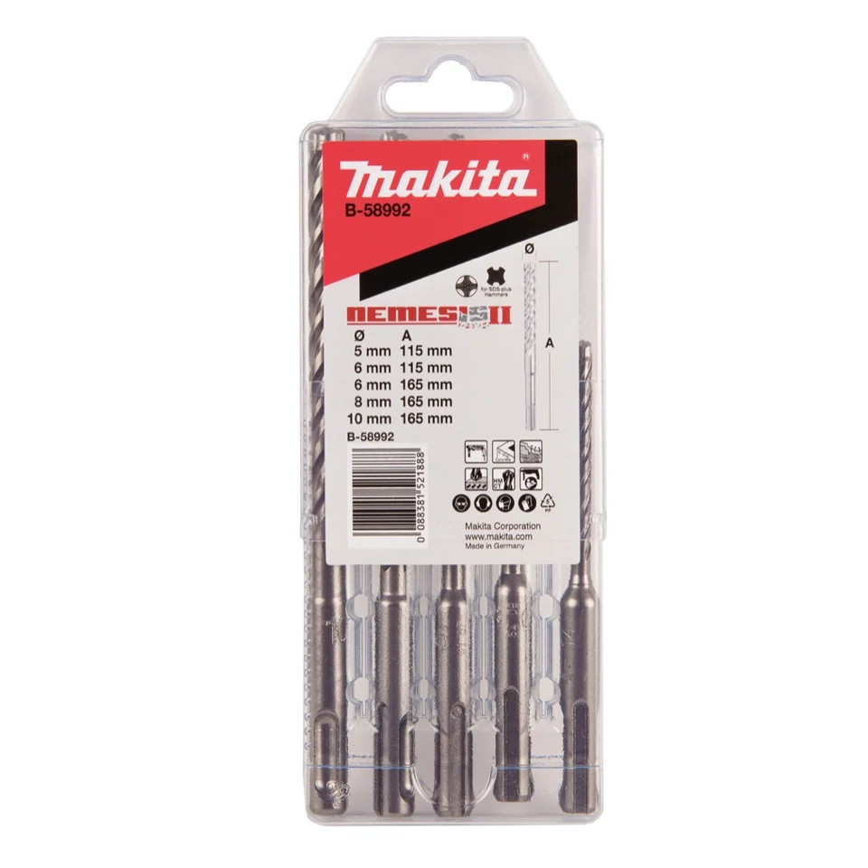 Makita Nemesis II juego de brocas 5 pzs. martillo perforador acero hormigón SDS Plus ( B-58992 ) Ø 5 / 6 / 8 / 10 HM CT ac...