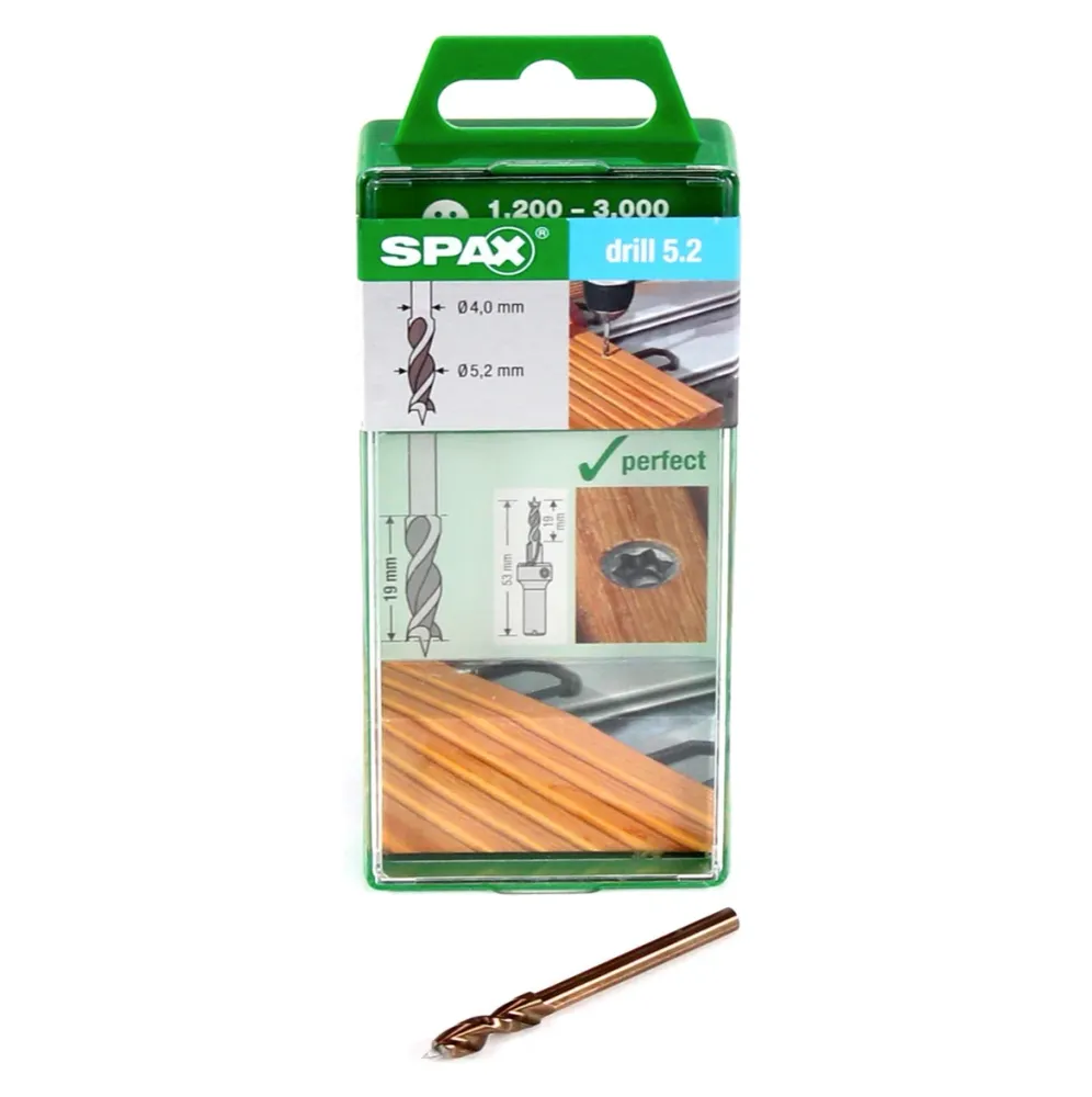 Broca SPAX 5,2 mm para terrazas madera sobre aluminio longitud de rosca 19 mm (5009409875005)