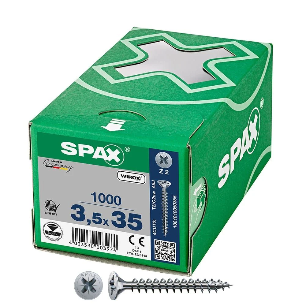 CAJA 1000 UNID. TORNILLO UNIVERSAL CABEZA PLANA WIROX 3,5X35MM Z2 SPAX
