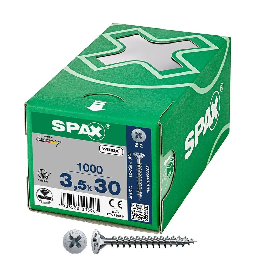 CAJA 1000 UNID. TORNILLO UNIVERSAL CABEZA PLANA WIROX 3,5X30MM Z2 SPAX