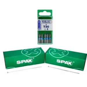 Juego SPAX BIT T-STAR plus T30 - 6,4 x 25 mm, 5 piezas (5000009182309) + tornillo de cabeza plana HI.FORCE 6,0 x 40 mm 200...