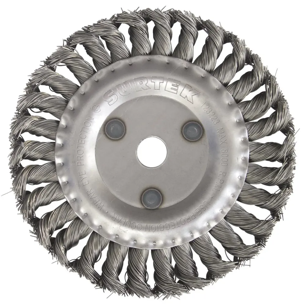 Carda circular trenzada alambre grueso 4" x 0.50 mm con rosca 5/8" SURTEK.