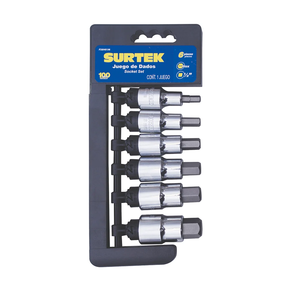 Juego de dados con punta hexagonal cuadro de 1/2", métricos, 6 piezas Surtek