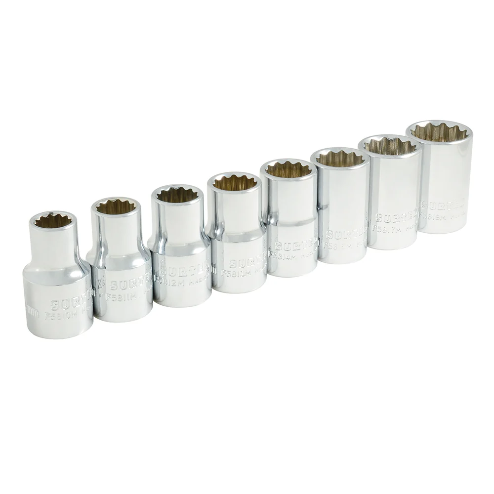 Juego de dados cuadro de 1/2", 12 puntas, métricos, 8 piezas Surtek