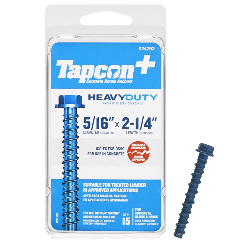 Anclaje de tornillo para concreto Tapcon de cabeza hexagonal de acero de 5/16 pulg. de diámetro x 2-1/4 pulg. de largo, pa...