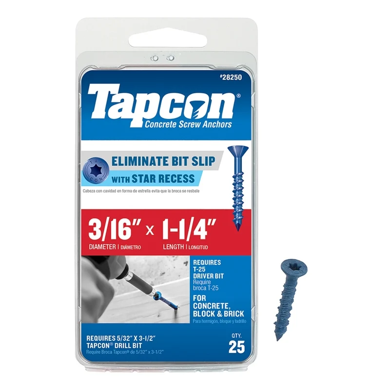 Tornillos de cabeza hueca CN de 3/16 x 1-1/4", paquete de 25 Tapcon