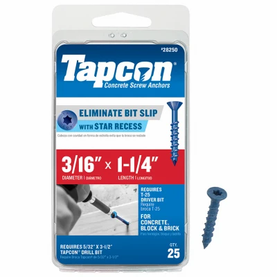 Tornillos de cabeza hueca CN de 3/16 x 1-1/4", paquete de 25 Tapcon