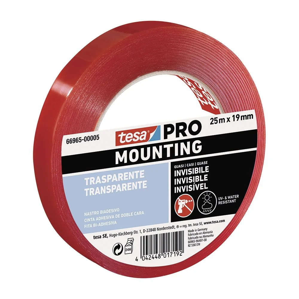 CINTA DOBLE CARA MOUNTING PRO TRANSPARENTE 19 mm x 25 m TESA