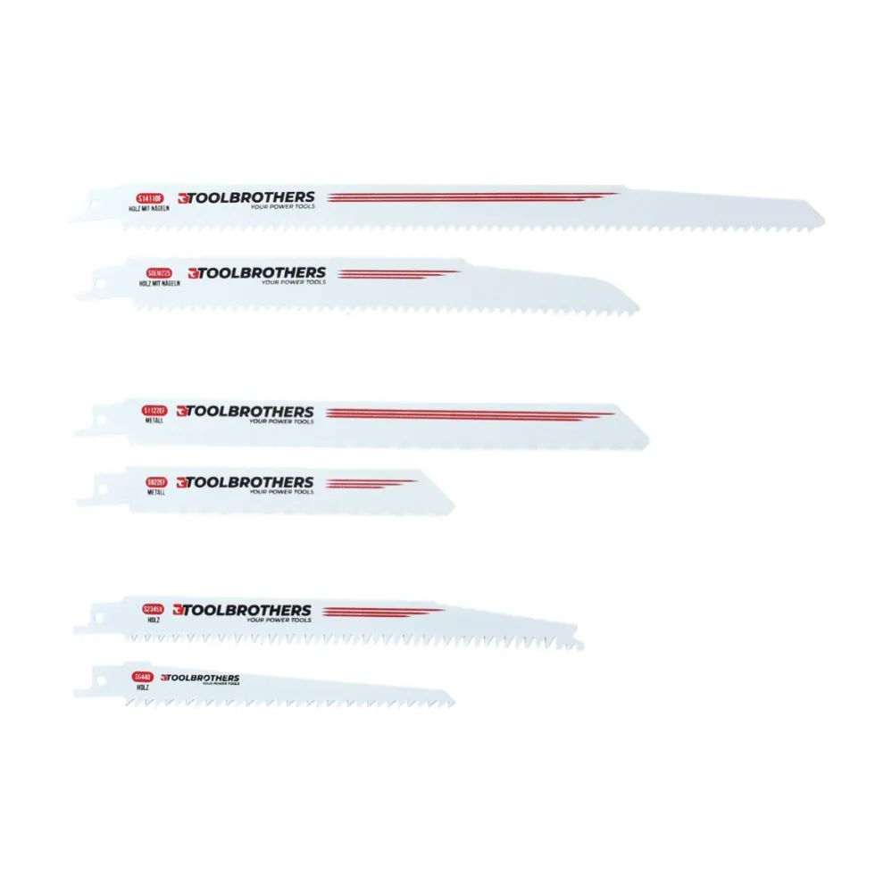 Toolbrothers SAWFISH juego de 6 hojas para sierras de sable HCS / BIM para trabajar madera, madera con clavos, metal y plá...