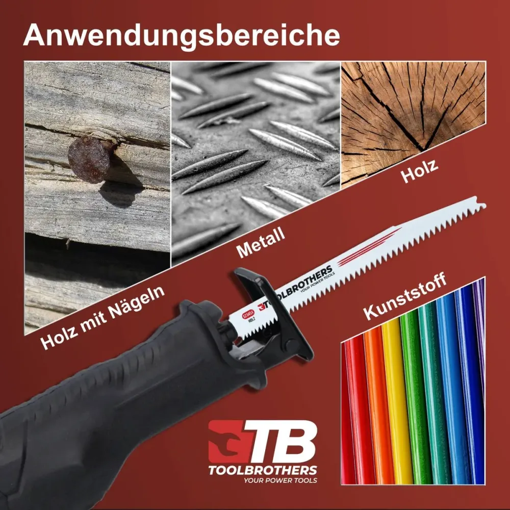 Toolbrothers SAWFISH juego de 6 hojas para sierras de sable HCS / BIM para trabajar madera, madera con clavos, metal y plá...