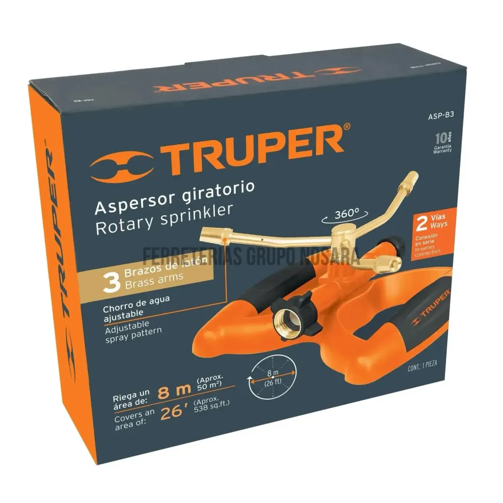 Aspersor metálico de 3 brazos con base plástica, TRUPER / 11298
