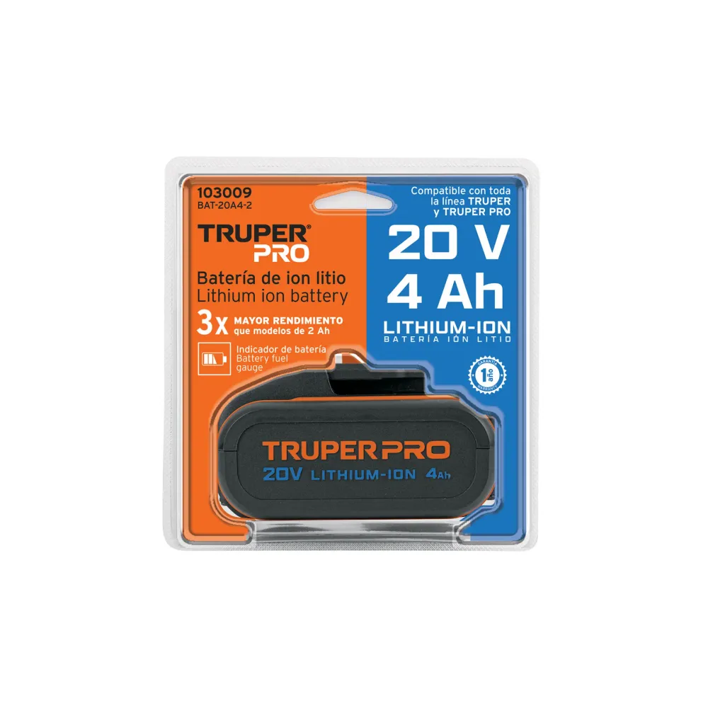 Baterí ion litio, 20V, 4 Ah, Truper PRO