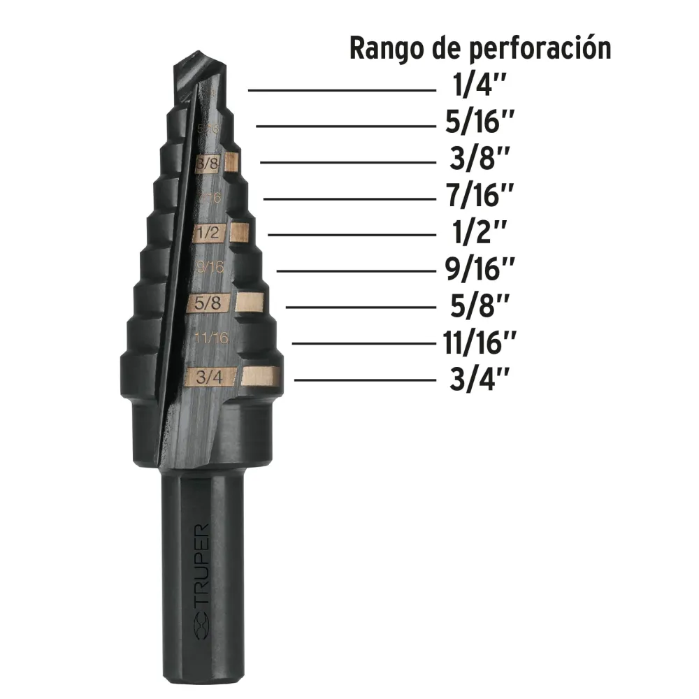 Broca escalonada para metal 1/4" 3/4" Truper