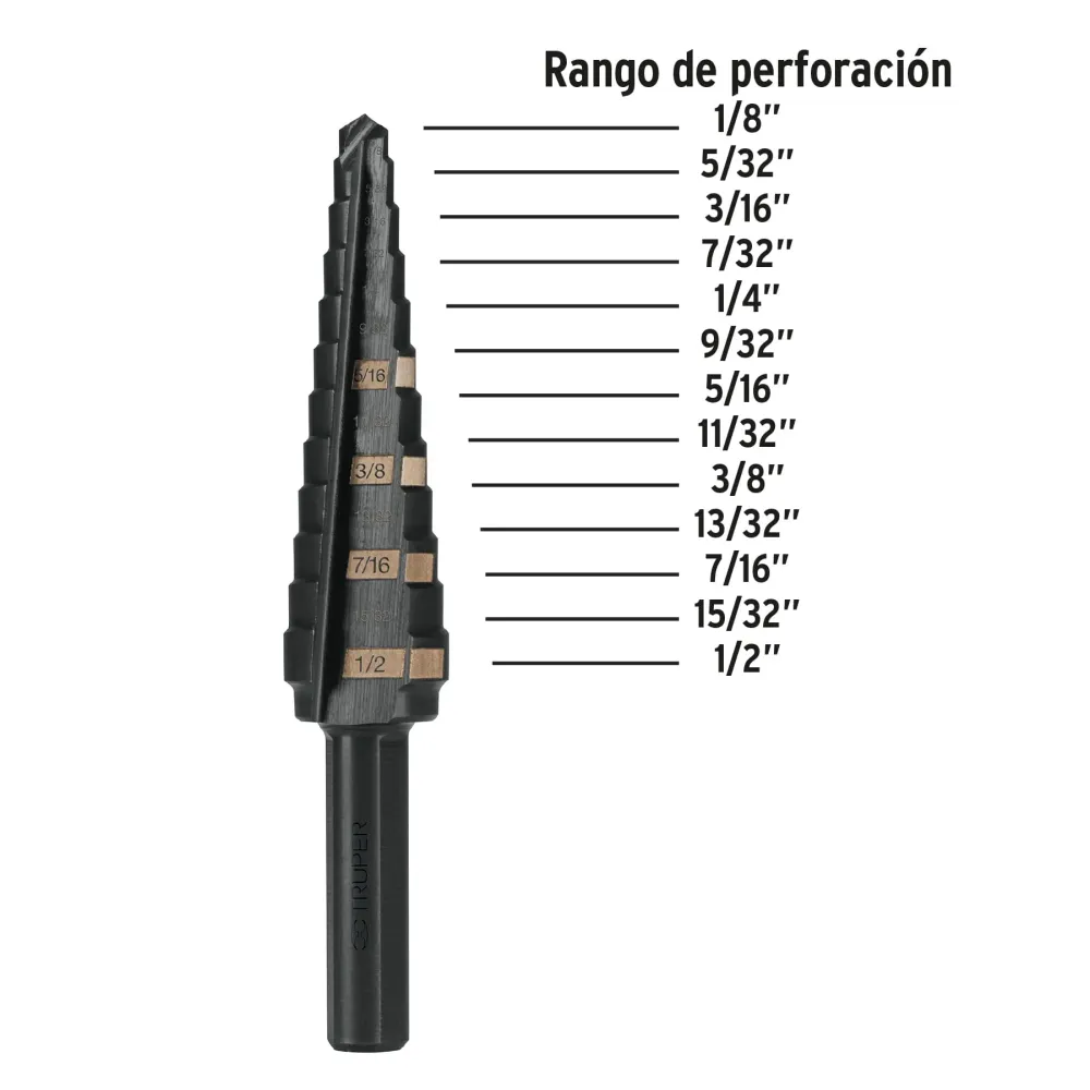 Broca escalonada para metal 1/8" 1/2" Truper