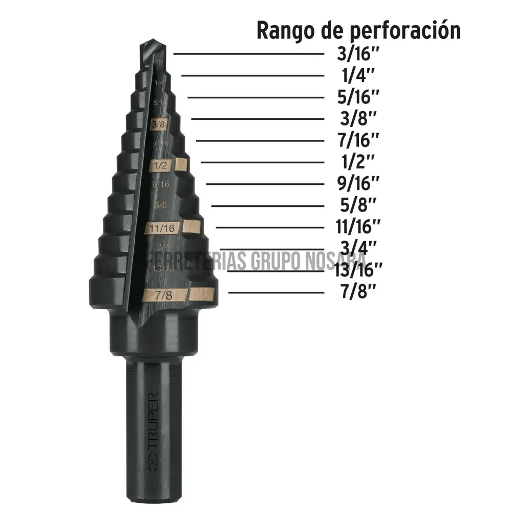 Broca escalonada óxido negro 12 escalones 3/16 7/8 TRUPER / 12125