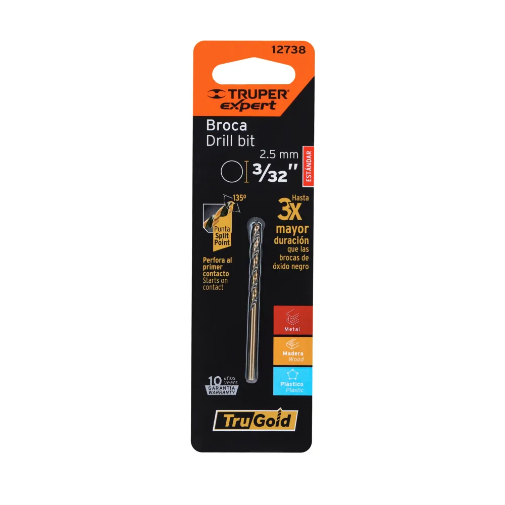 Broca hss 3/32" trugold para metal en blíster, expert truper BAV-3/32-B
