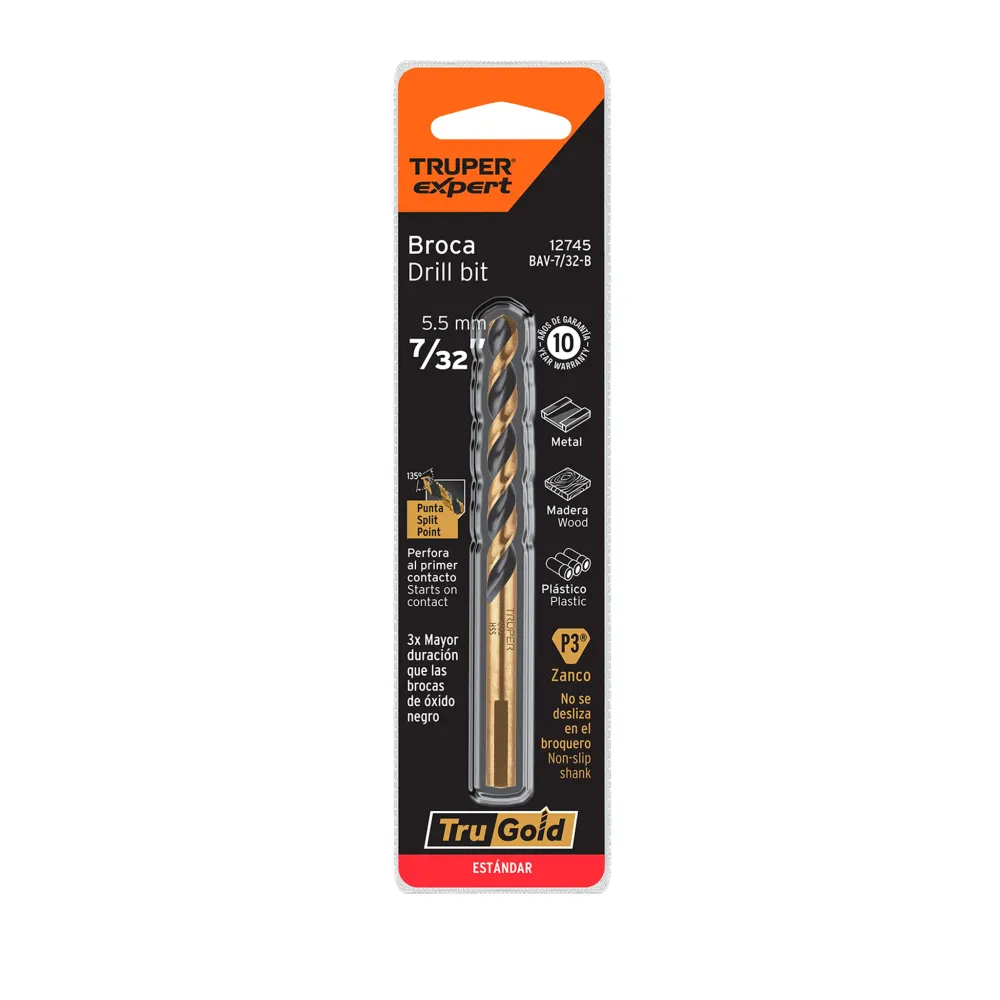 Broca hss 7/32" trugold para metal en blíster, expert truper BAV-7/32-B