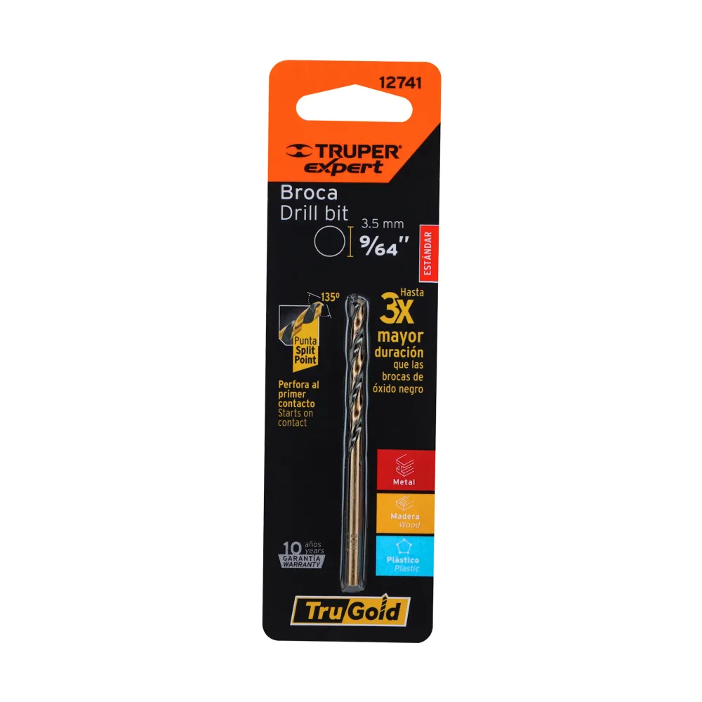 Broca hss 9/64" trugold para metal en blíster, expert truper BAV-9/64-B