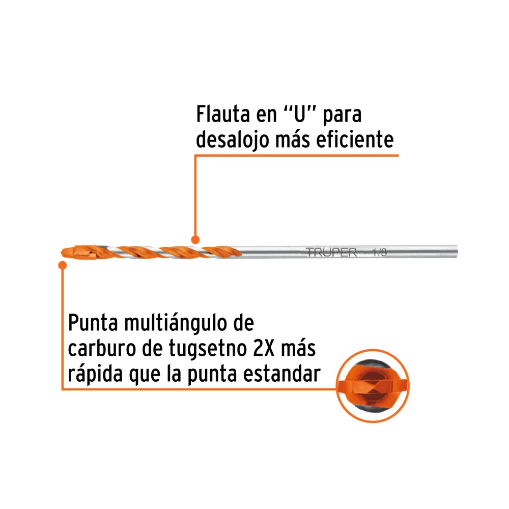 Broca multimaterial 1/8 x 3", Truper