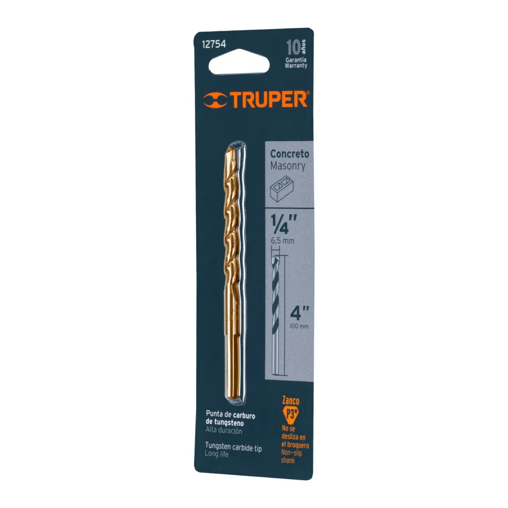 Broca para concreto de 1/4 x 4" en blíster, Truper
