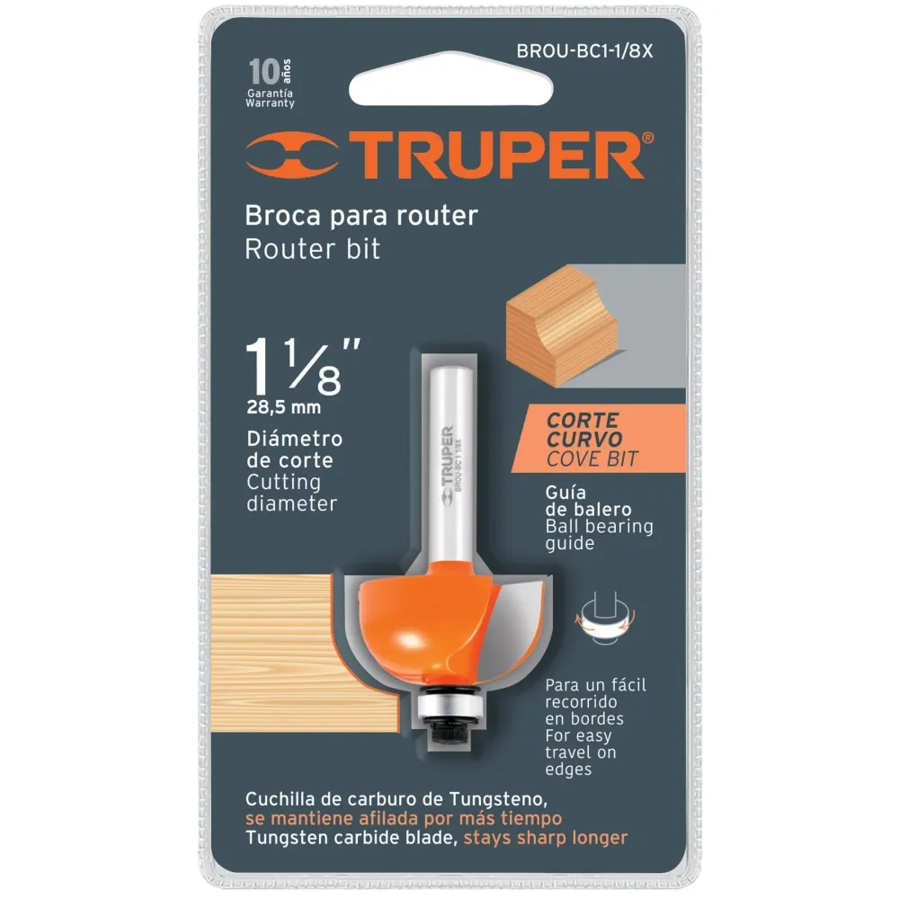 Broca Para Router, Bocel Cuarto, 1-1/8", Con Balero, Truper