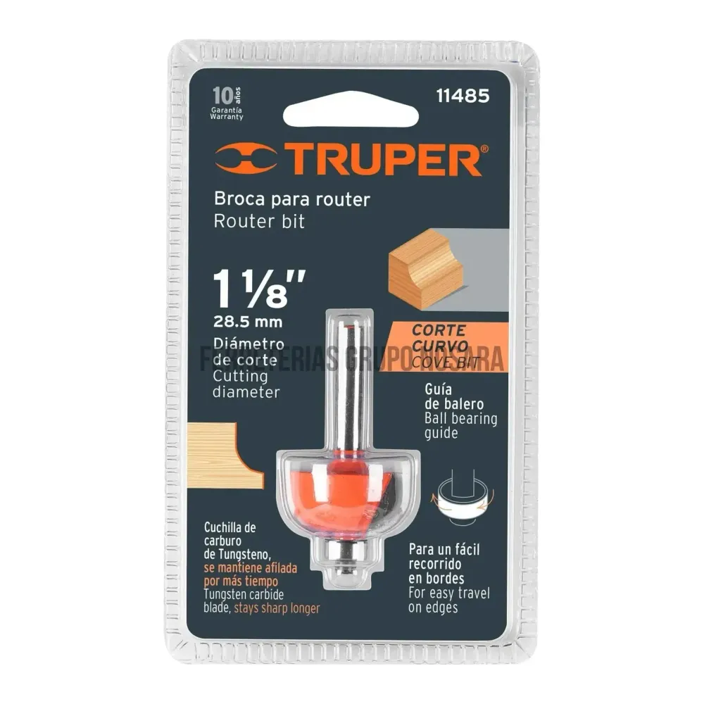 Broca para router, bocel cuarto, 1-1/8" con balero, Truper / 11485