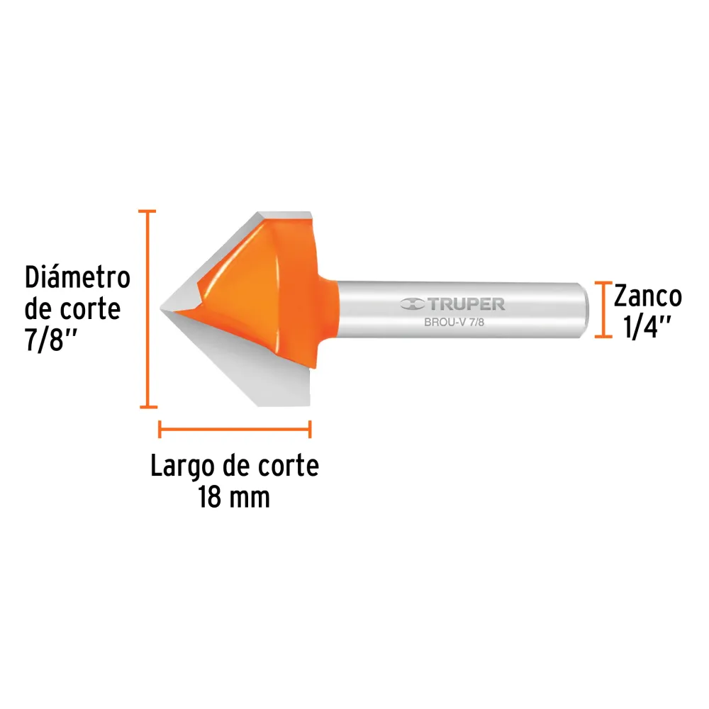 Broca para router, corte en 'V', 7/8', Truper Código: 11467