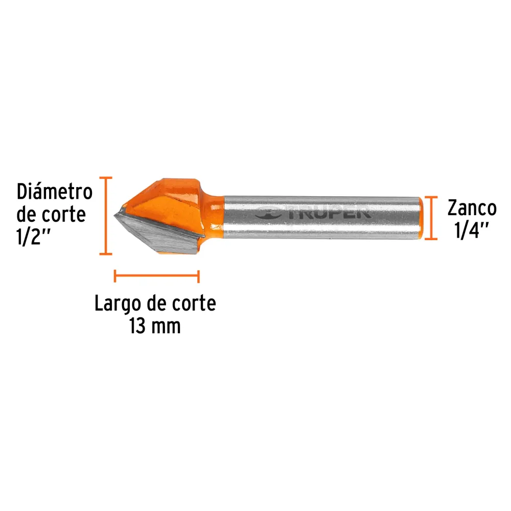 Broca para router, corte en 'V', 1/2', Truper Código: 11466