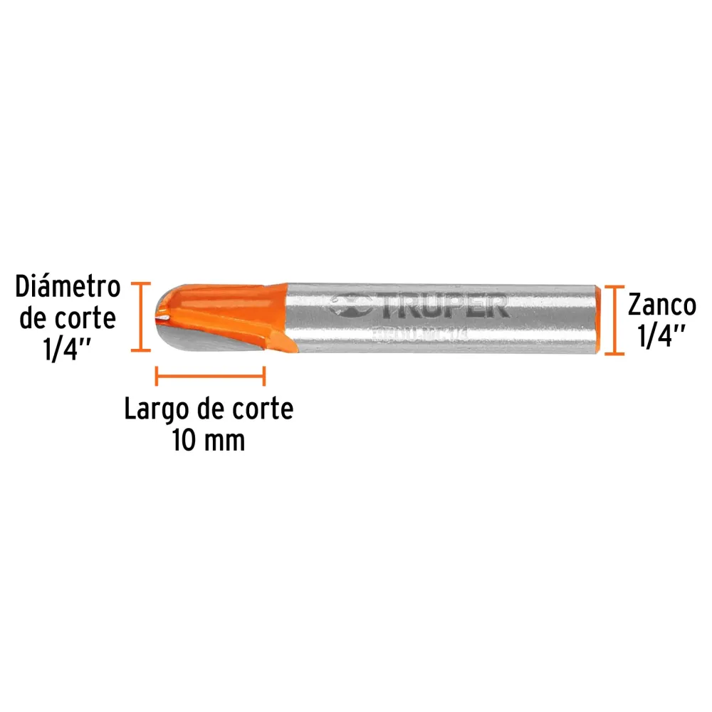 Broca para router, media cañ, 1', Truper 102723 BROU-MC1