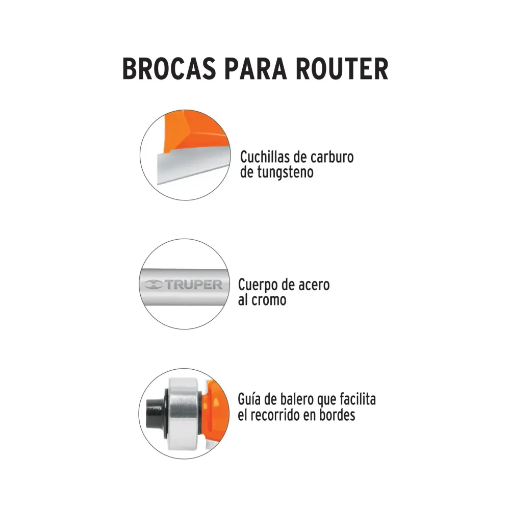 Broca para router, pecho paloma, 1-1/8" con balero, Truper
