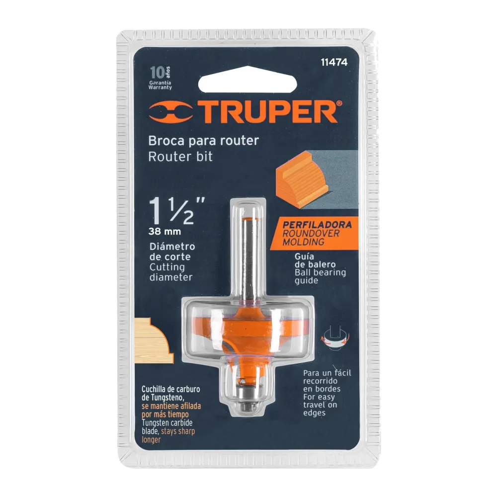 Broca para router, redondeado con moldura, 1-1/2' con balero Código: 11474 Truper