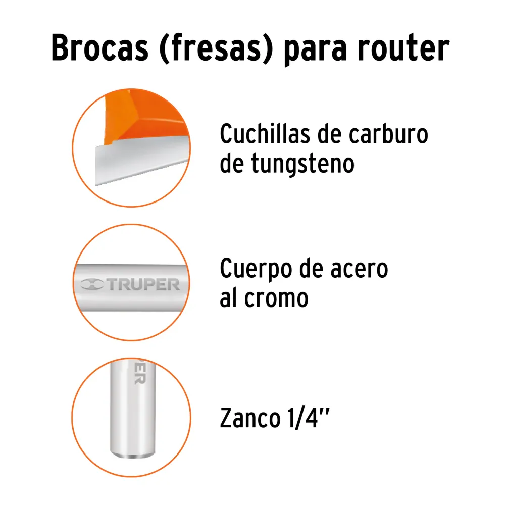 Broca para router, redondeado con moldura, 1-1/8" con balero Truper