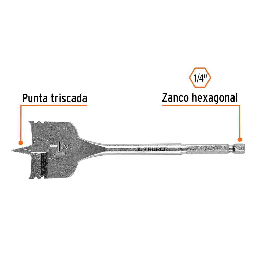 Broca plana de manita 1-1/2" para madera, Truper