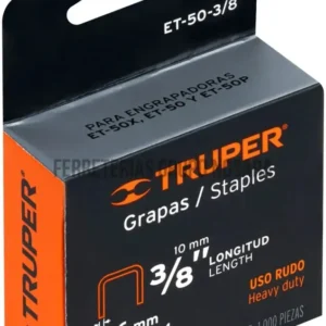 Caja con 1000 grapas 3/8" corona 10.7 mm para ET-50, Truper / 17967