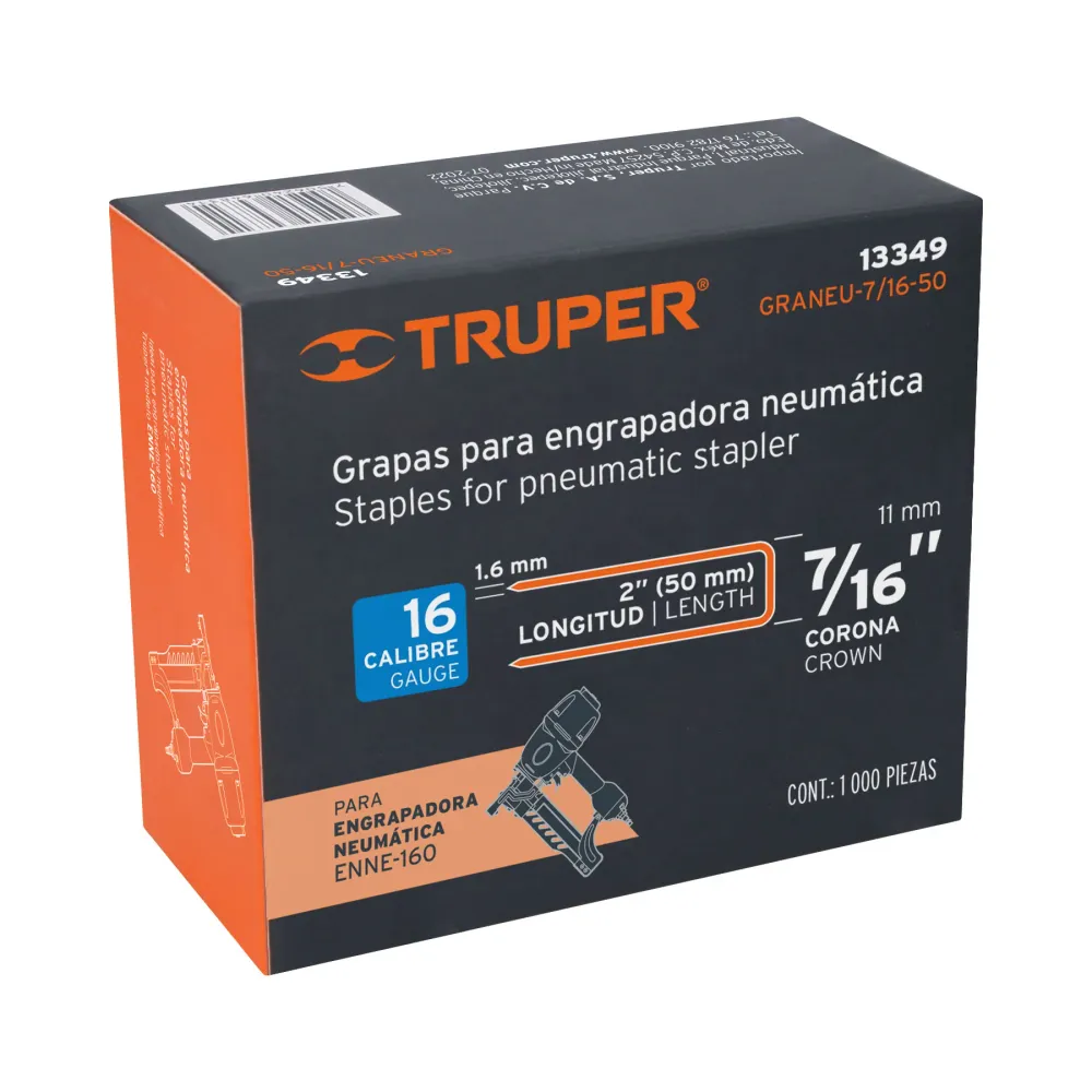 Caja con 1000 grapas corona 7/16" cal. 16, 50mm para ENNE-160 Truper