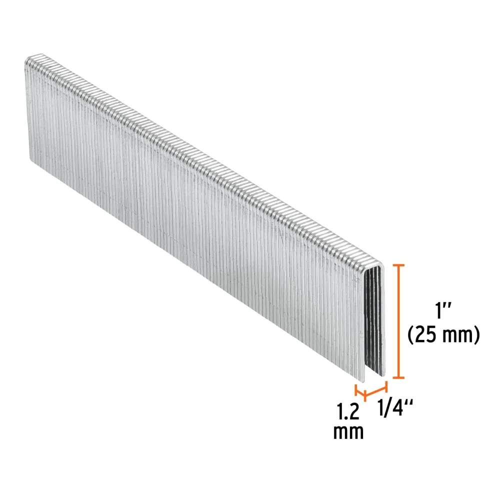 Caja con 5000 grapas corona 1/4" calibre 18, 25mm para ENNE-120 Truper