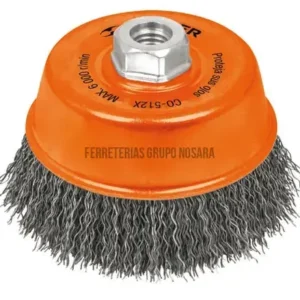 Carda copa 5" alambre ondulado grueso, eje 5/8"-11TRUPER / 17533