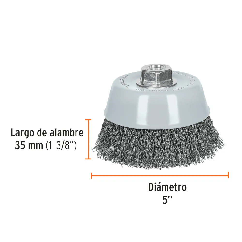 Carda copa 5' alambre ondulado grueso, Multi-rosca, Truper 100870 CO-512MRX