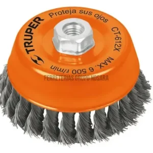 Carda copa 5" alambre trenzado grueso, eje 5/8"-11 TRUPER / 11542