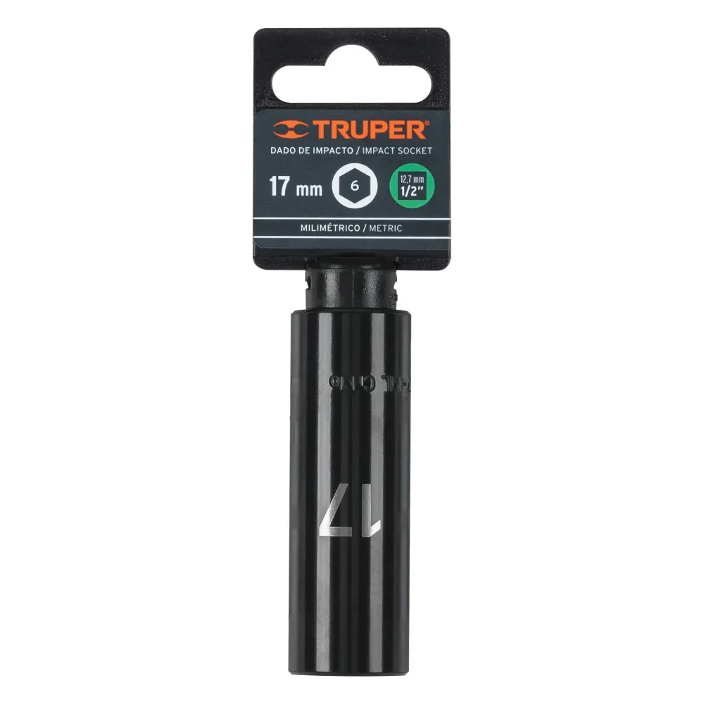 Dado largo cuadro 1/2" de impacto 6 puntas de 17 mm, Truper